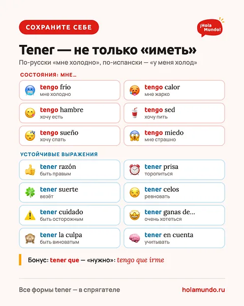 Tener — не только «иметь» — шпаргалка 🤲